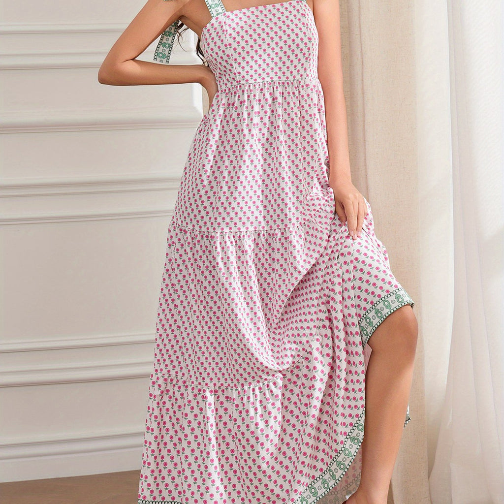 1pc Elegant Floral Applique Off-the-Shoulder Pinafore Dress for Women