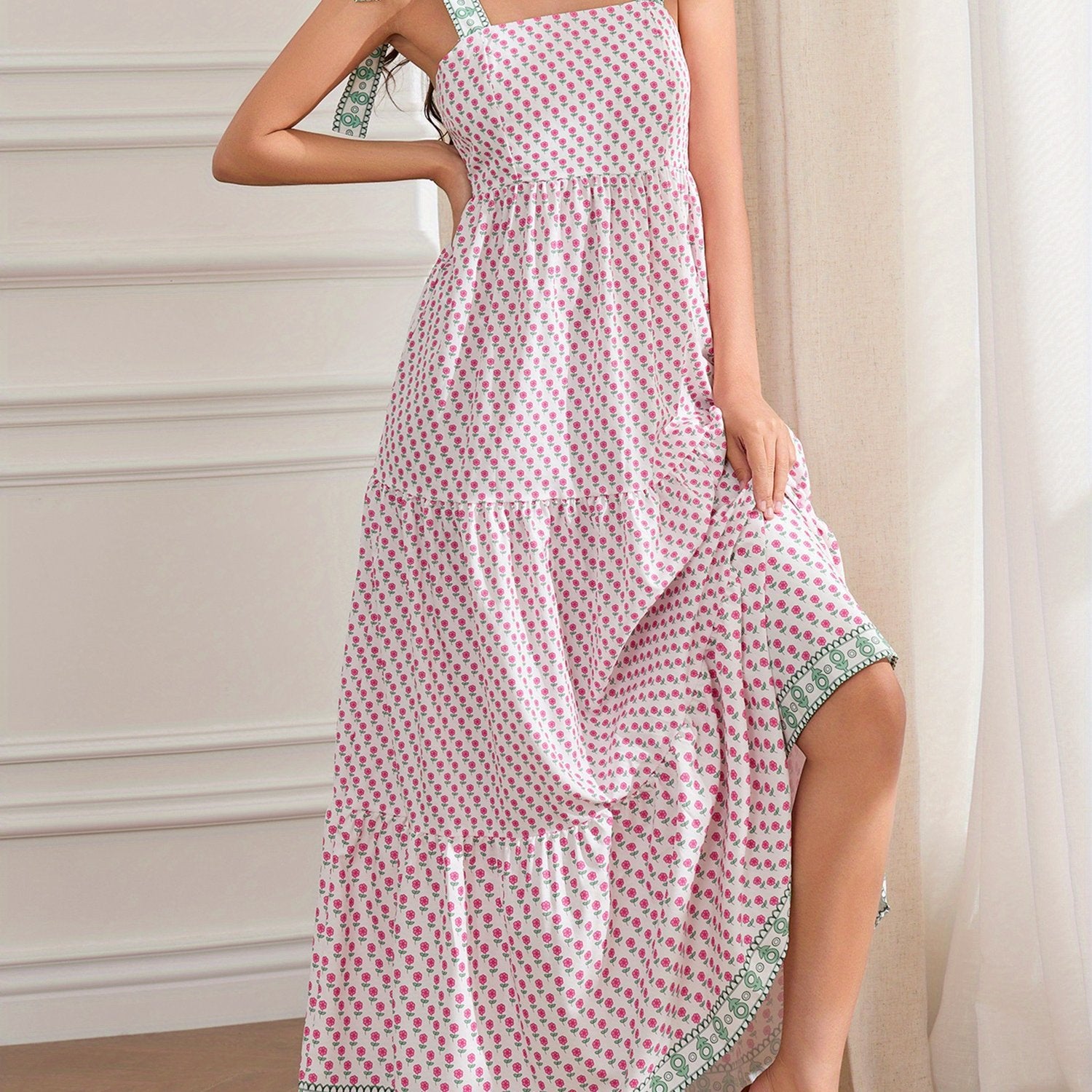 1pc Elegant Floral Applique Off-the-Shoulder Pinafore Dress for Women