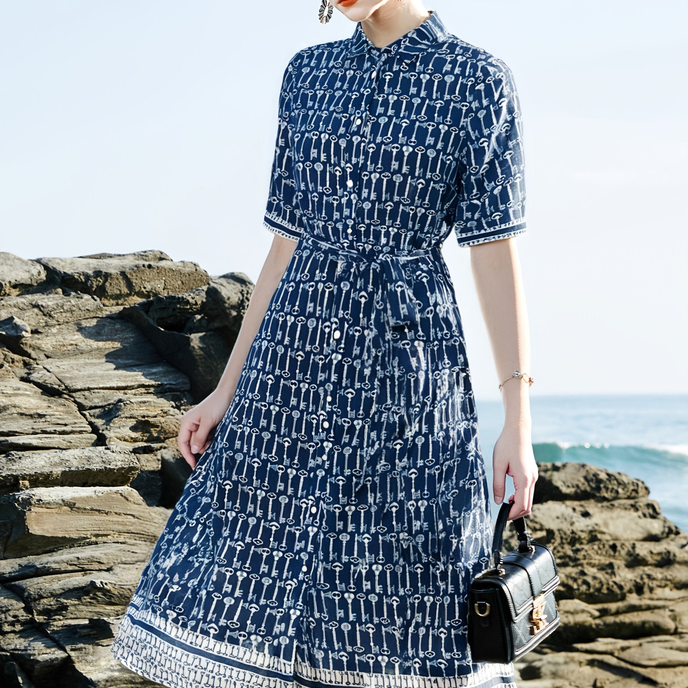 Women's Elegant Navy Blue Floral print - Formal & Casual Chic Dresses for Everyday