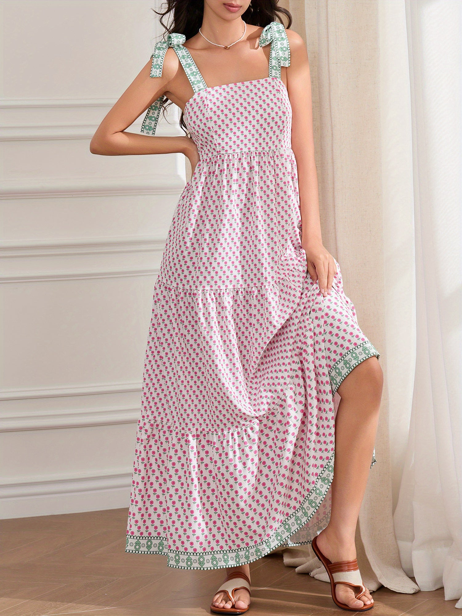 1pc Elegant Floral Applique Off-the-Shoulder Pinafore Dress for Women