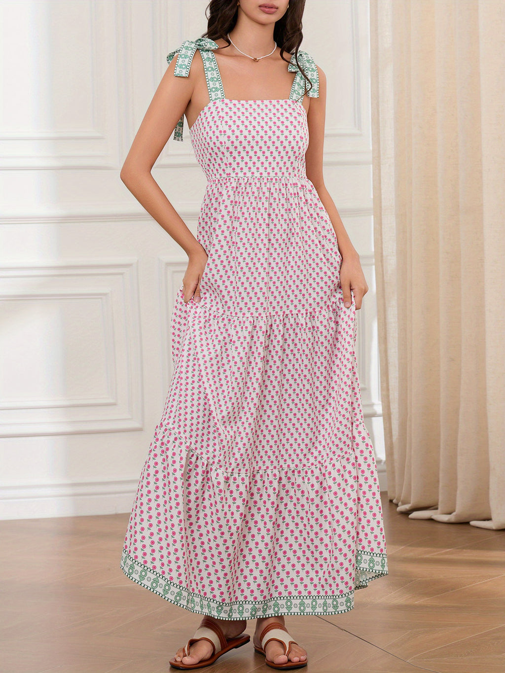 1pc Elegant Floral Applique Off-the-Shoulder Pinafore Dress for Women