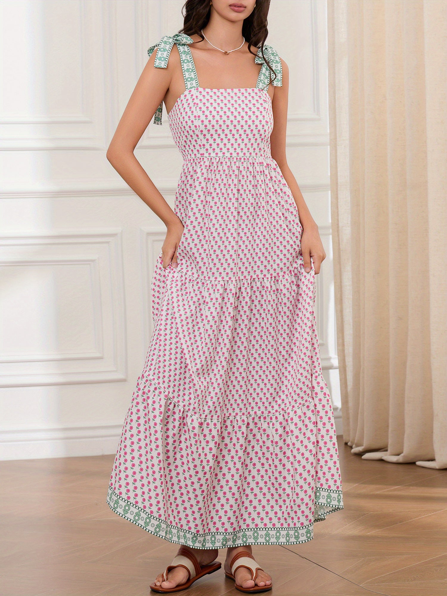 1pc Elegant Floral Applique Off-the-Shoulder Pinafore Dress for Women