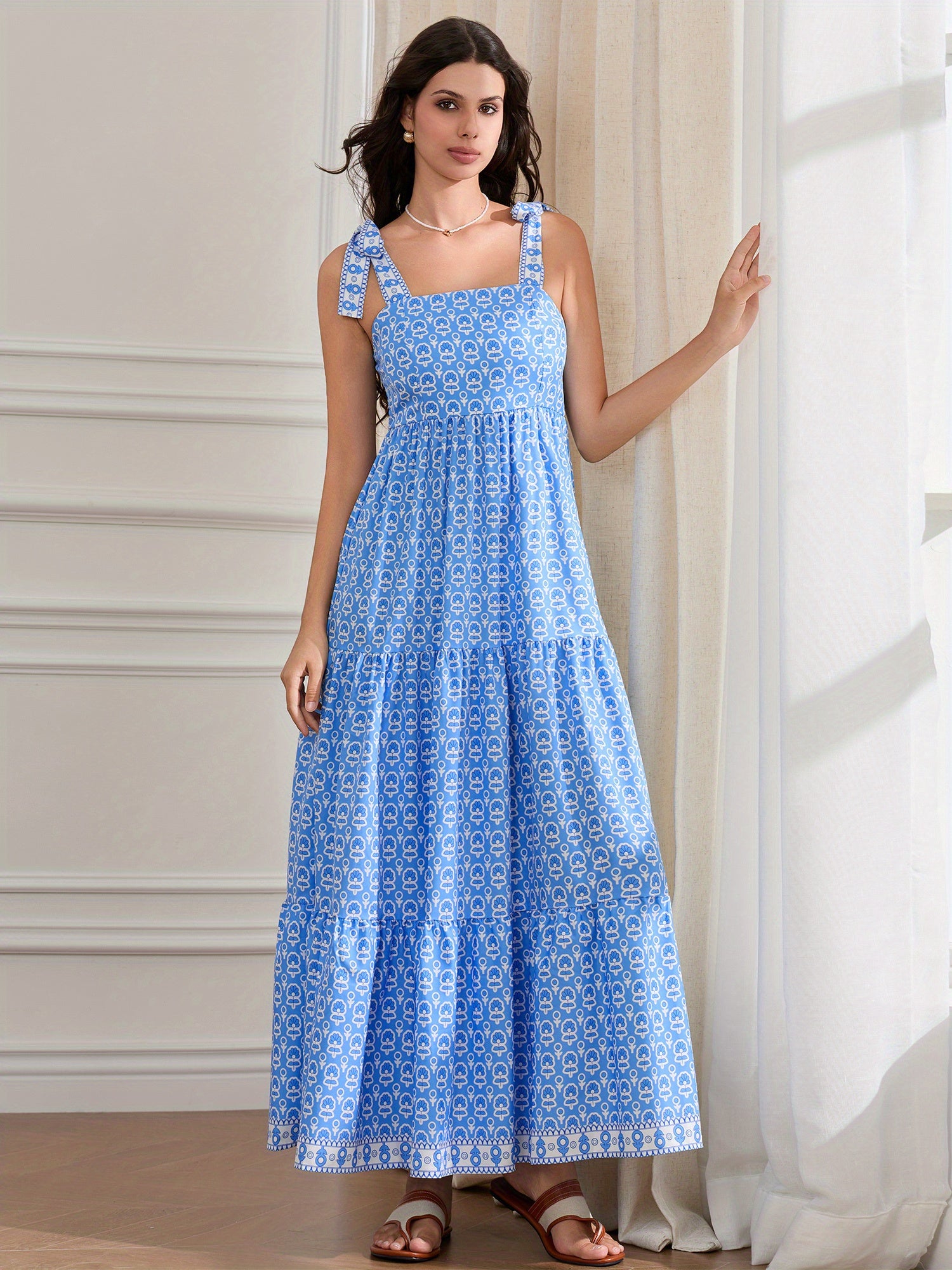 1pc Elegant Floral Applique Off-the-Shoulder Pinafore Dress for Women