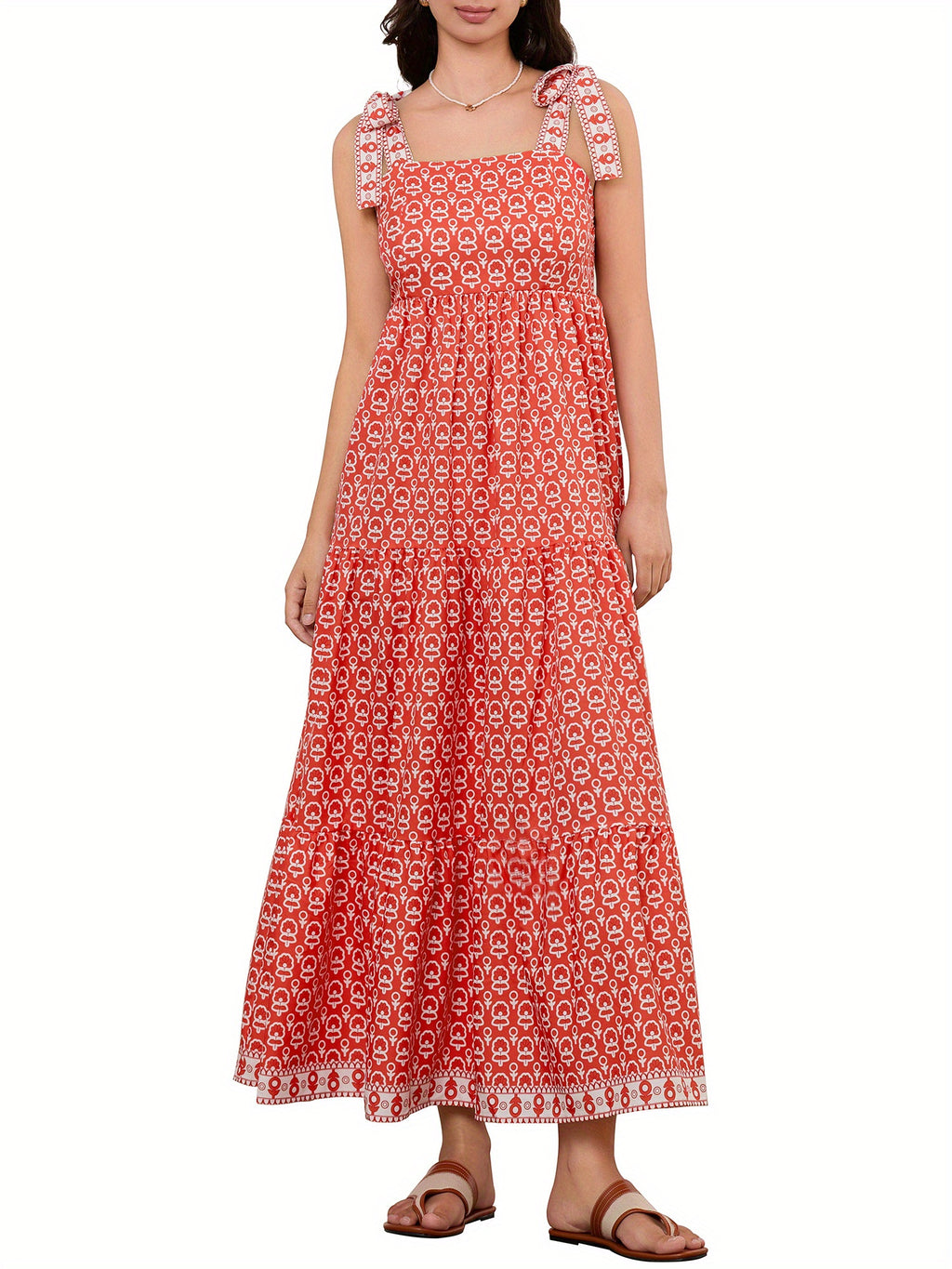 1pc Elegant Floral Applique Off-the-Shoulder Pinafore Dress for Women