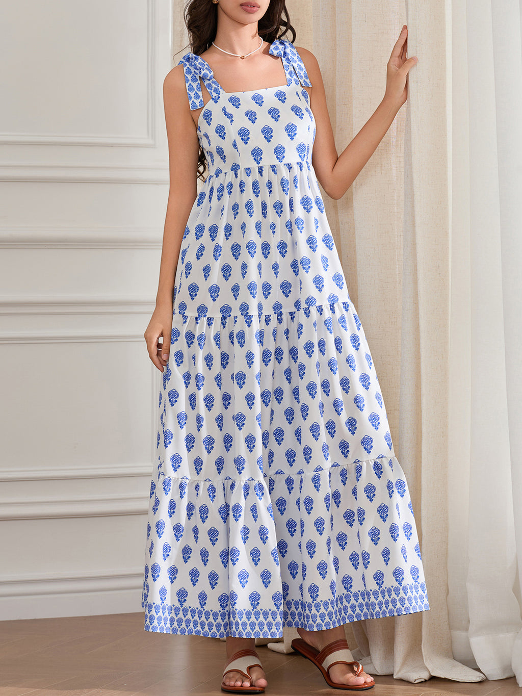 1pc Elegant Floral Applique Off-the-Shoulder Pinafore Dress for Women