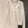 Letter Embroidered V-Neck Breathable Coverup Hair Needle Long Sleeve Women's Cardigan Summer Button Design Versatile Sheer Top
