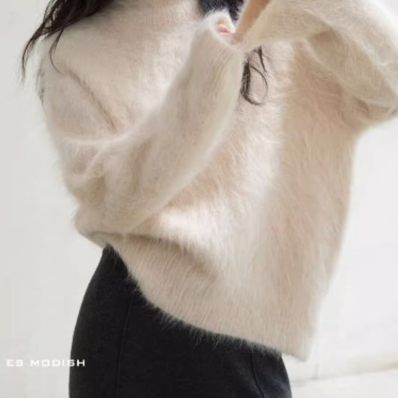 Women'S Elegant Faux Mink High Neck Sweater - Soft Thick Winter Sweater with Ribbed Collar & Long Sleeves