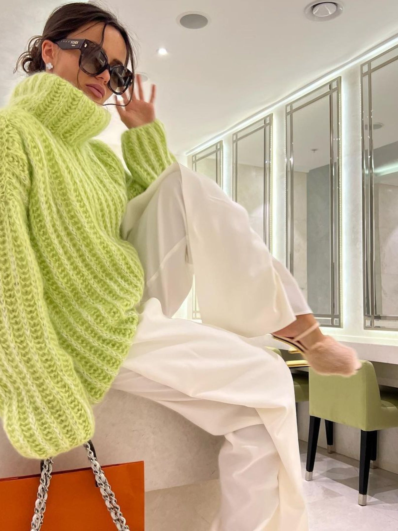 Women'S Soft Fluffy Sweater - Cozy Long Sleeve Round Neck Winter Pullover with Ruffled Hem & Sleeve Edges