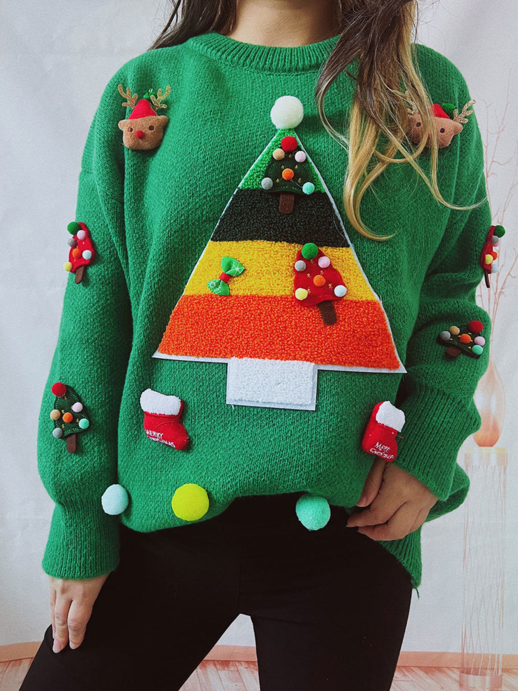 Women'S Christmas Sweater with a Round Neck, Long Sleeves, And a Relaxed Fit for Autumn And Winter