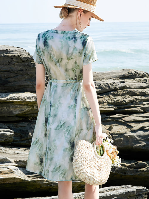 Mother's Day Gift Women's Elegant Floral Print - Breathable Formal & Casual Dresses With Adjustable Waist Tie