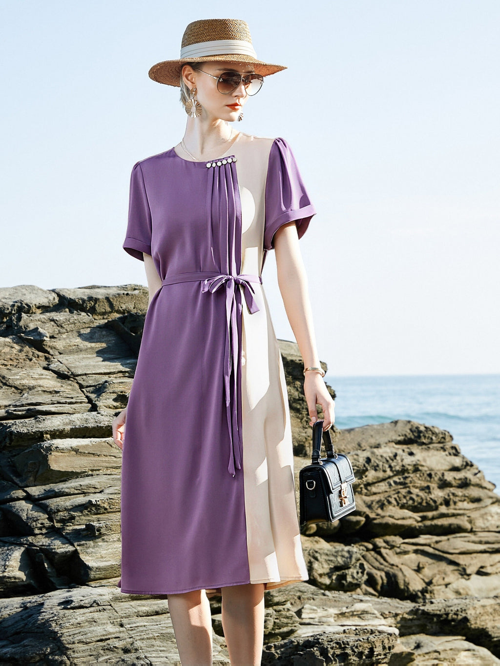 Women's Elegant Heavyweight Mulberry Silky Dress - 2025 New Design A-Line Short Sleeve -Length Formal