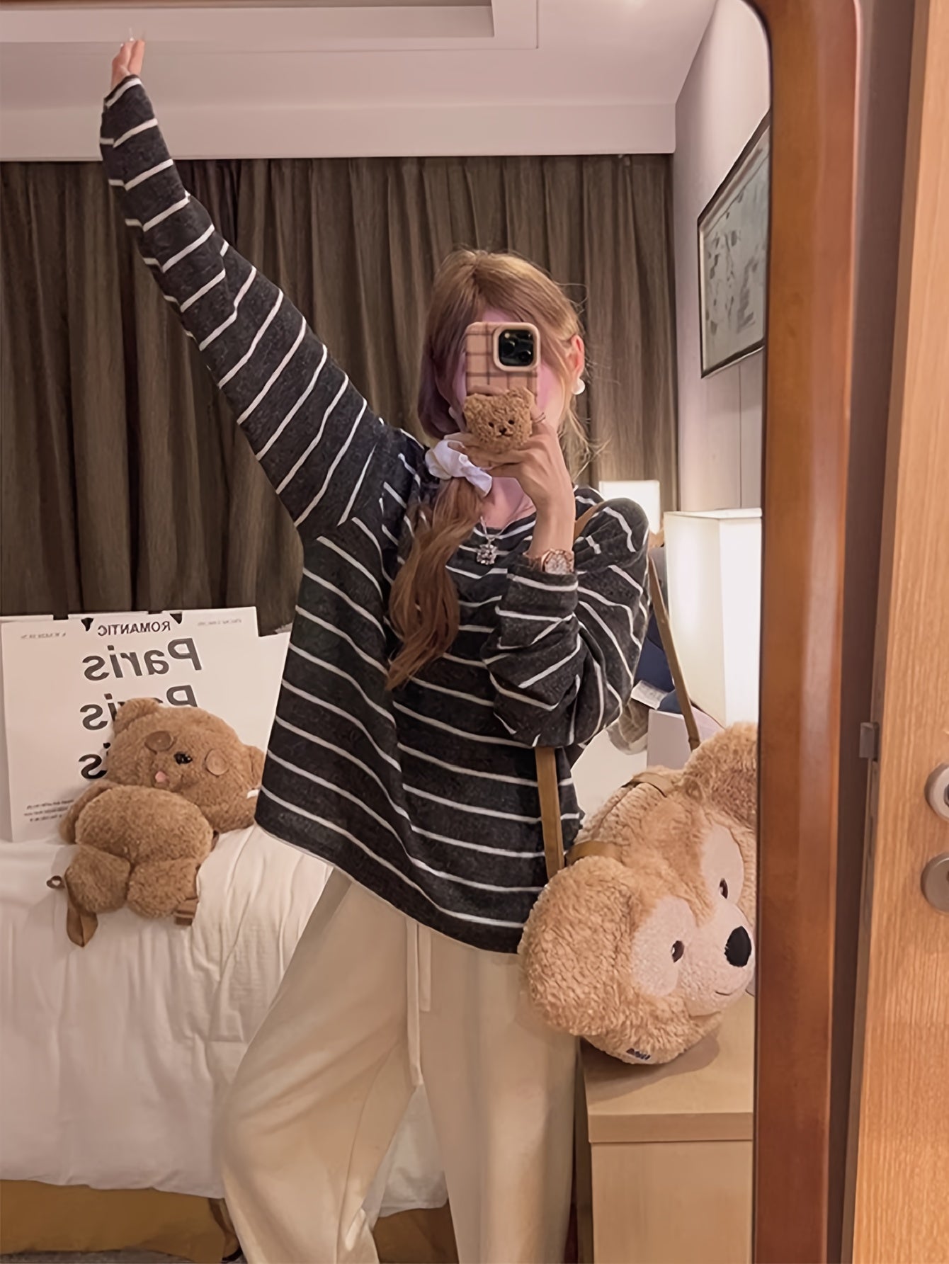 Asian Size Long Sleeve T-Shirt for Women, Lazy Style Loose Top, Fits 80-160 lbs