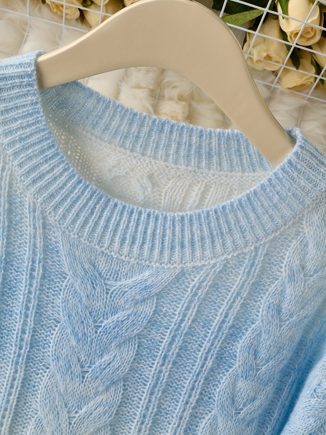 New Thickened Twisted Long Sleeve Sweater for Women in Lazy Style Blue Top