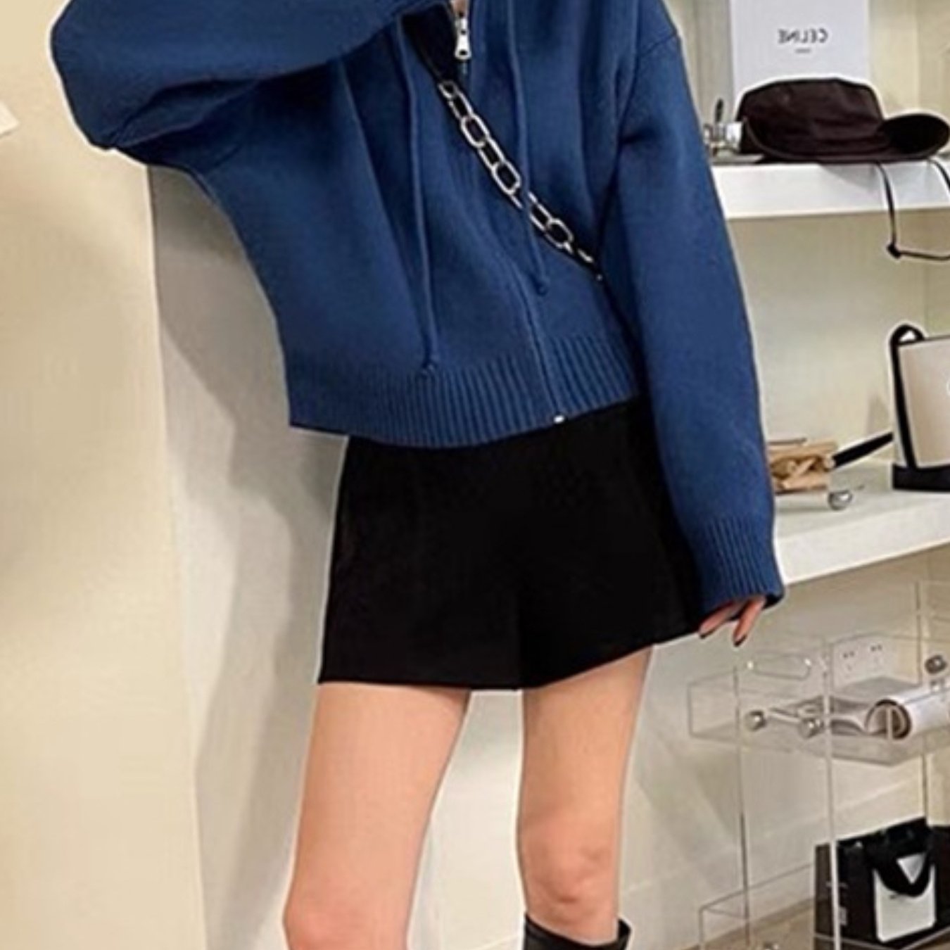 Women's Short Zippered Hooded Cardigan Sweater Coat - Belted Waist Slim-Fit Jacket