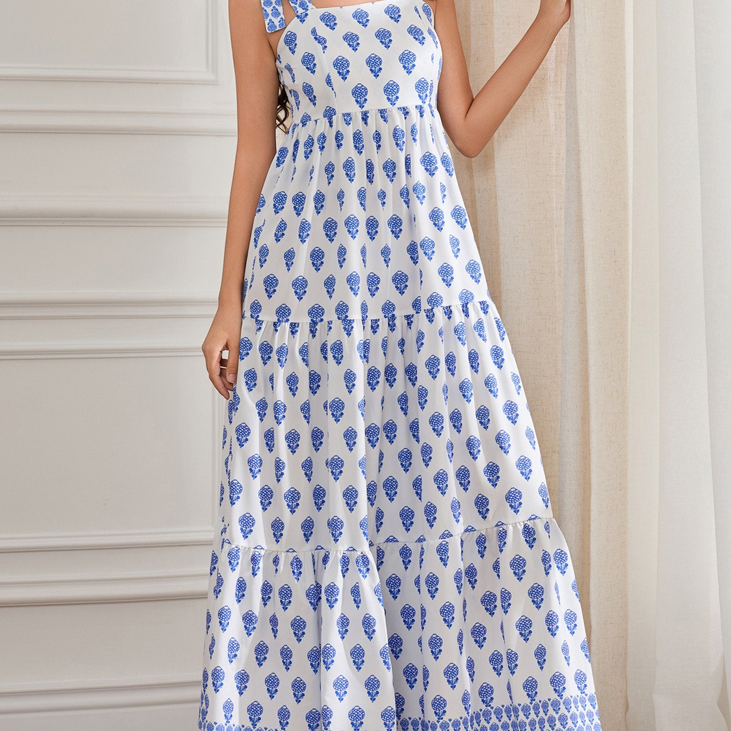 1pc Elegant Floral Applique Off-the-Shoulder Pinafore Dress for Women