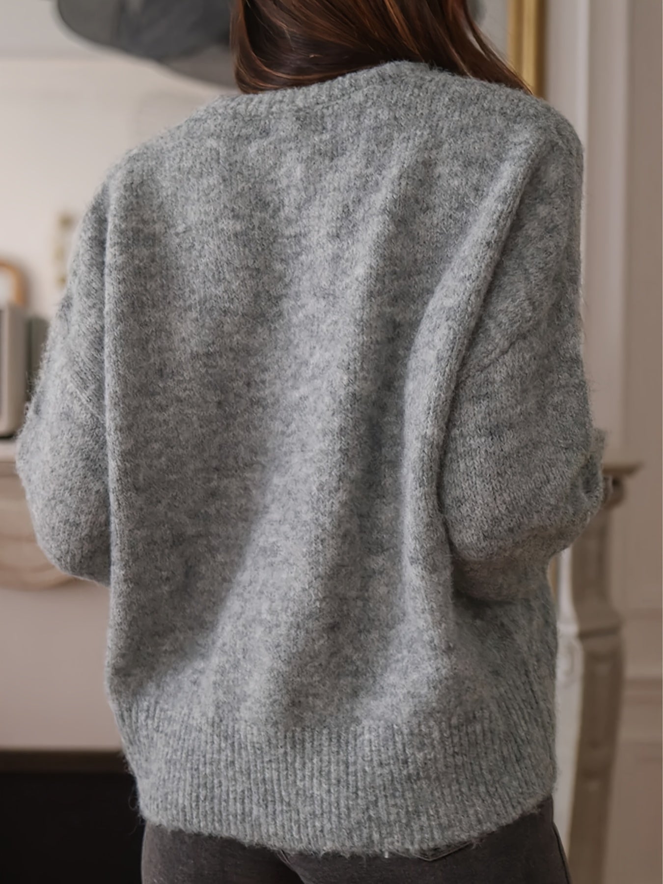 New Autumn\u002FWinter Elegant Sweater Pullover with Cute Ruffle Sleeves, Solid Color