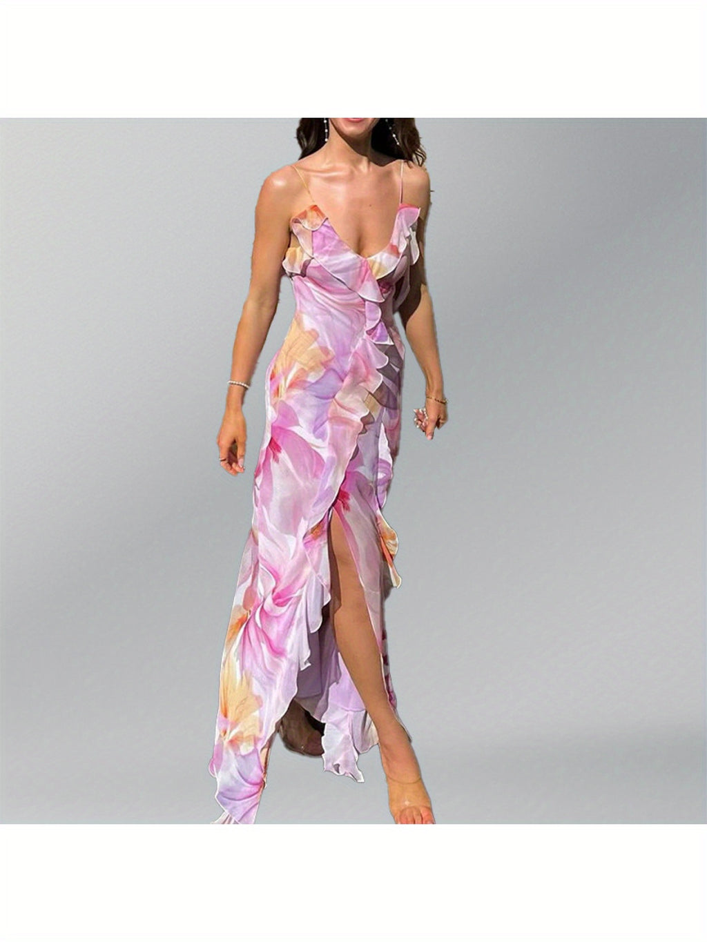 Women's French Elegant Floral beach dress - Sleeveless Formal & casual event gown