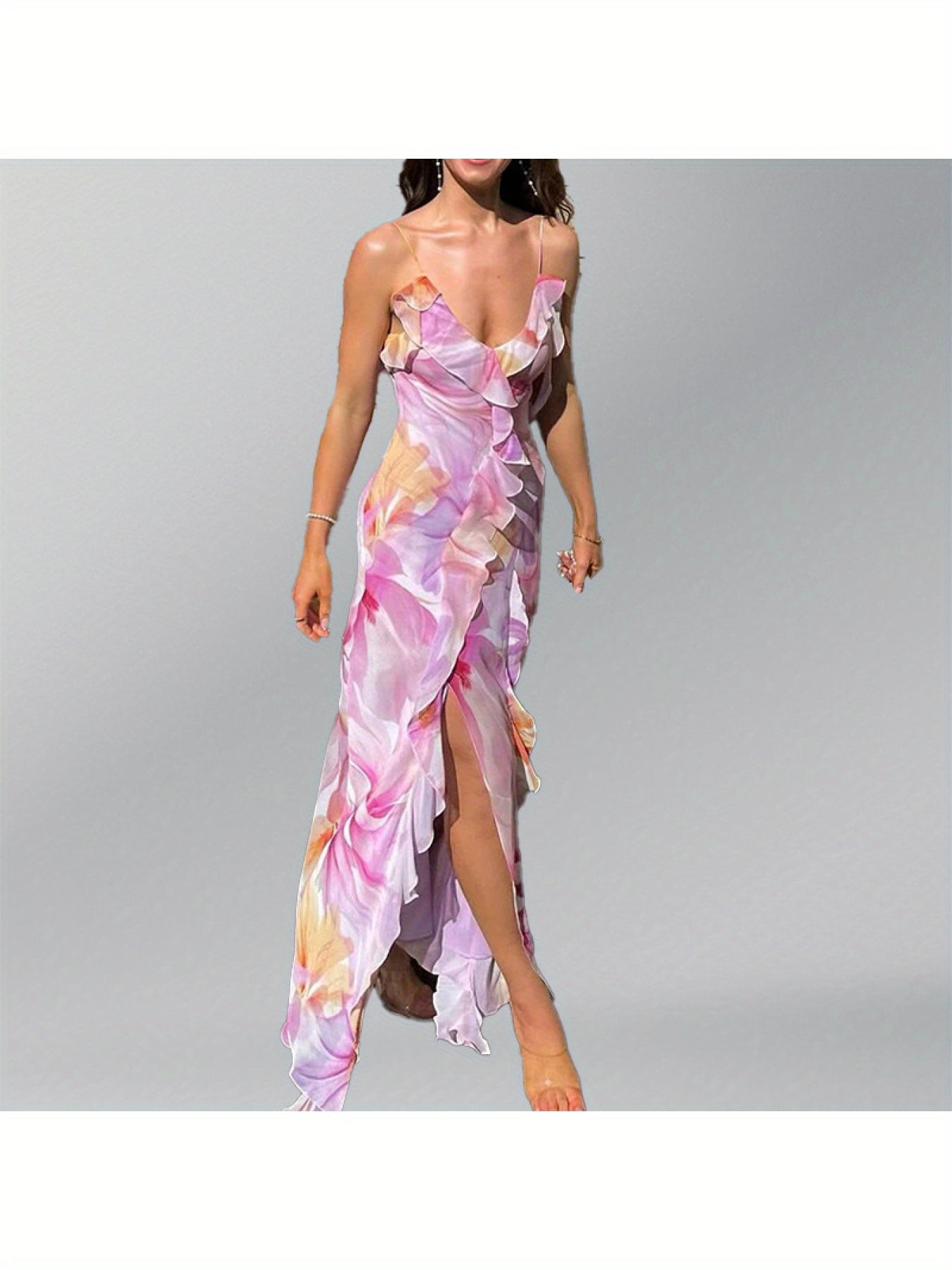 Women's French Elegant Floral beach dress - Sleeveless Formal & casual event gown