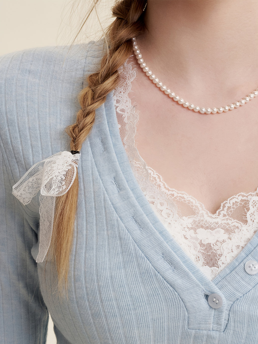 Women's Y2K Korean Style Slim-Fit Lace Trim Blouse - Low Neck Long Sleeve Button-Front Shirt