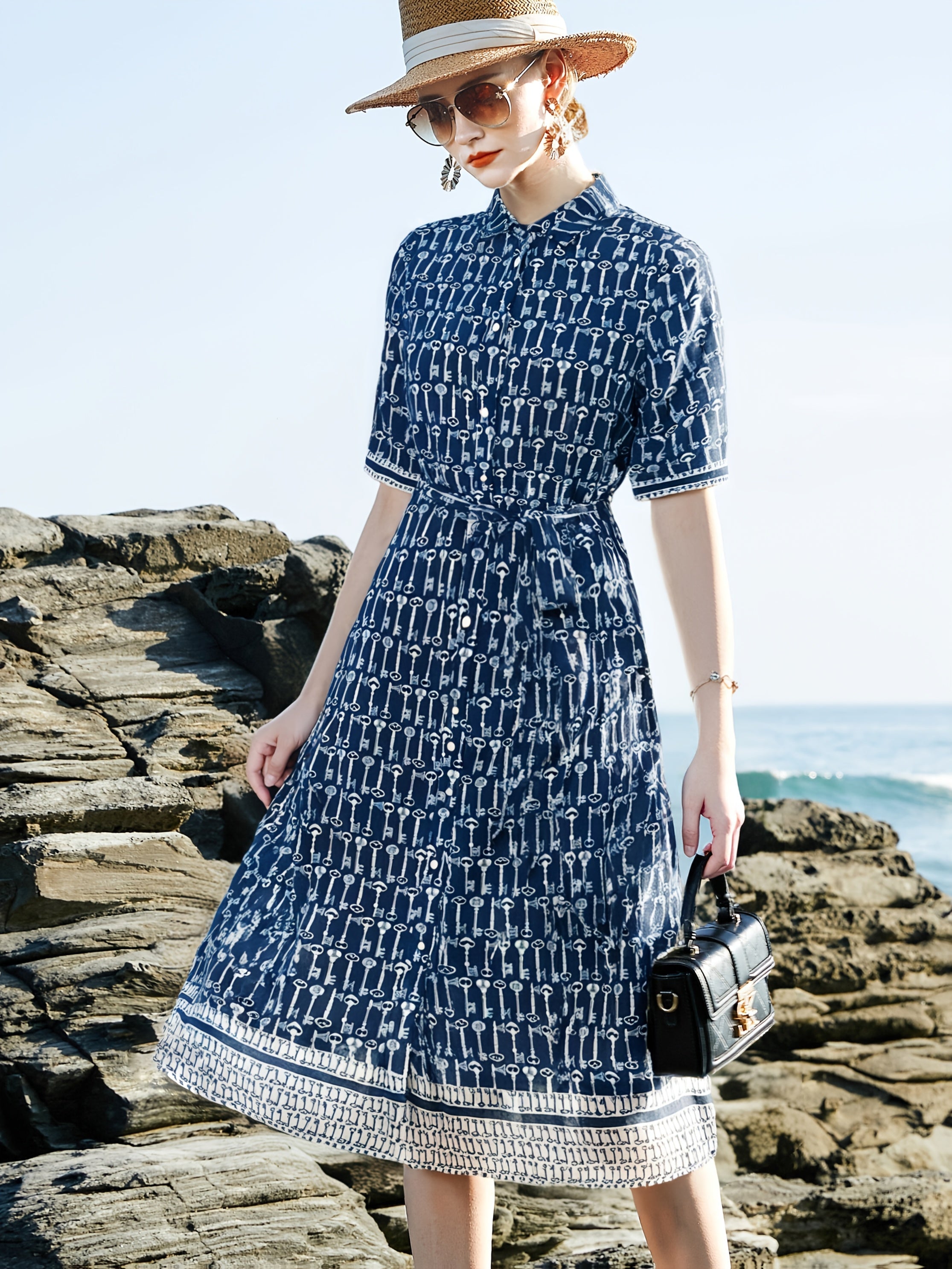 Women's Elegant Navy Blue Floral print - Formal & Casual Chic Dresses for Everyday