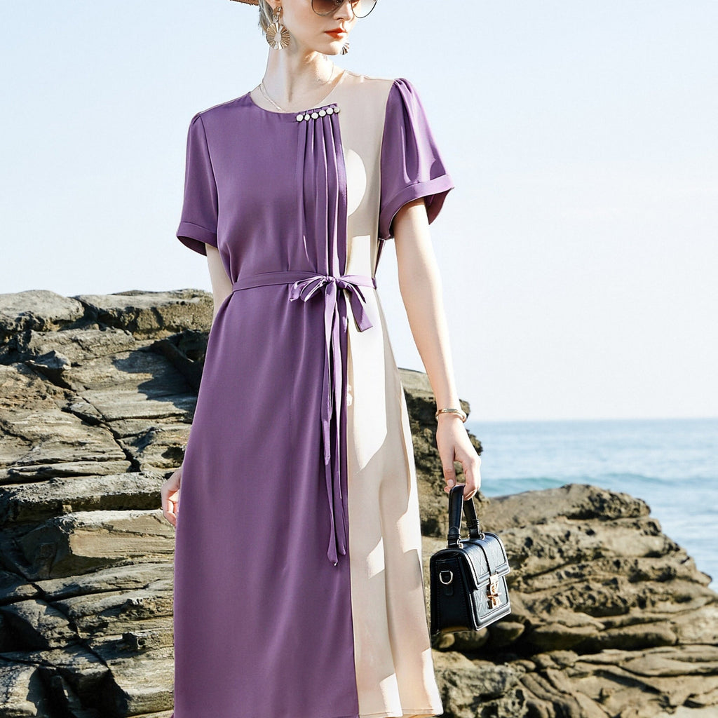 Women's Elegant Heavyweight Mulberry Silky Dress - 2025 New Design A-Line Short Sleeve -Length Formal