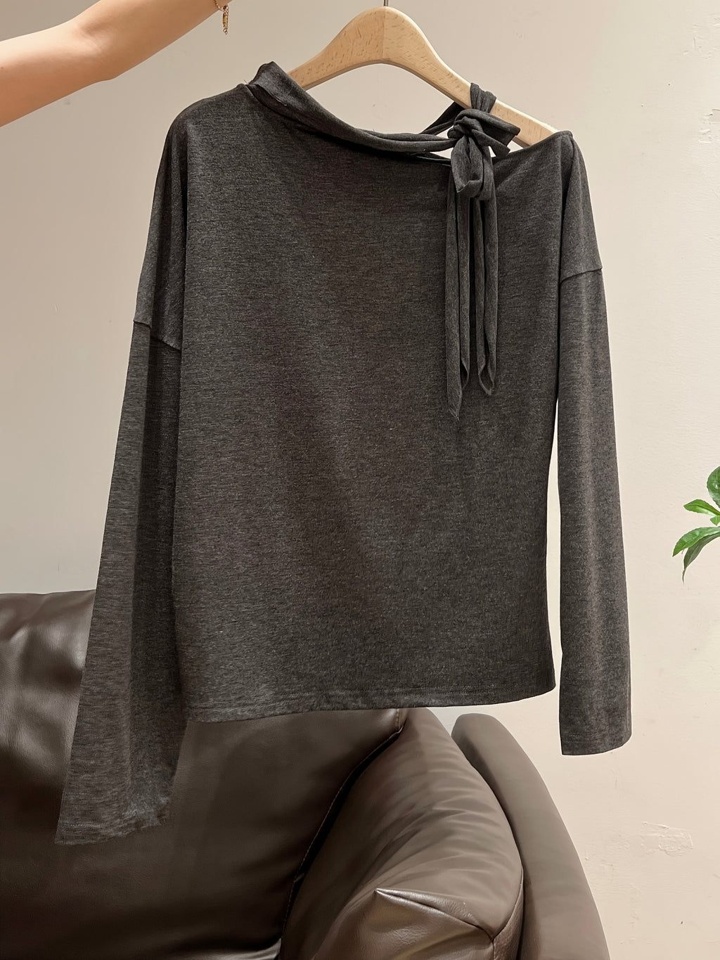 Women'S Elegant Off-Shoulder Long Sleeve T-Shirt with Bow Detail - Soft, Versatile