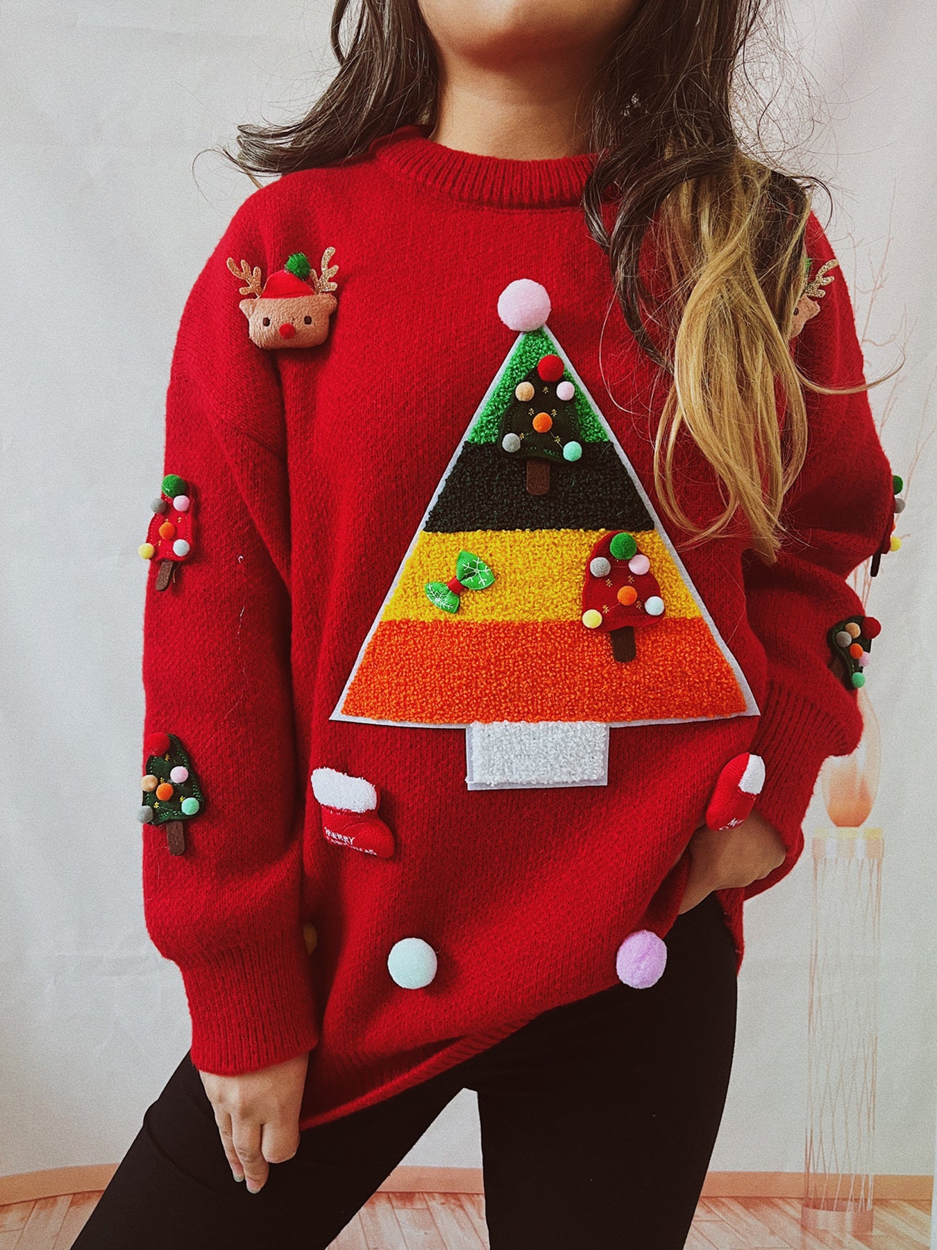 Women'S Christmas Sweater with a Round Neck, Long Sleeves, And a Relaxed Fit for Autumn And Winter