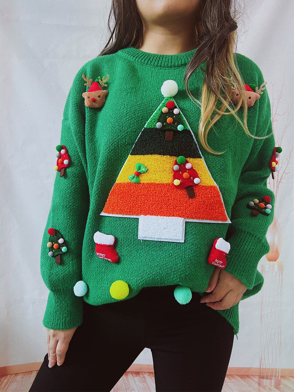 Women'S Christmas Sweater with a Round Neck, Long Sleeves, And a Relaxed Fit for Autumn And Winter