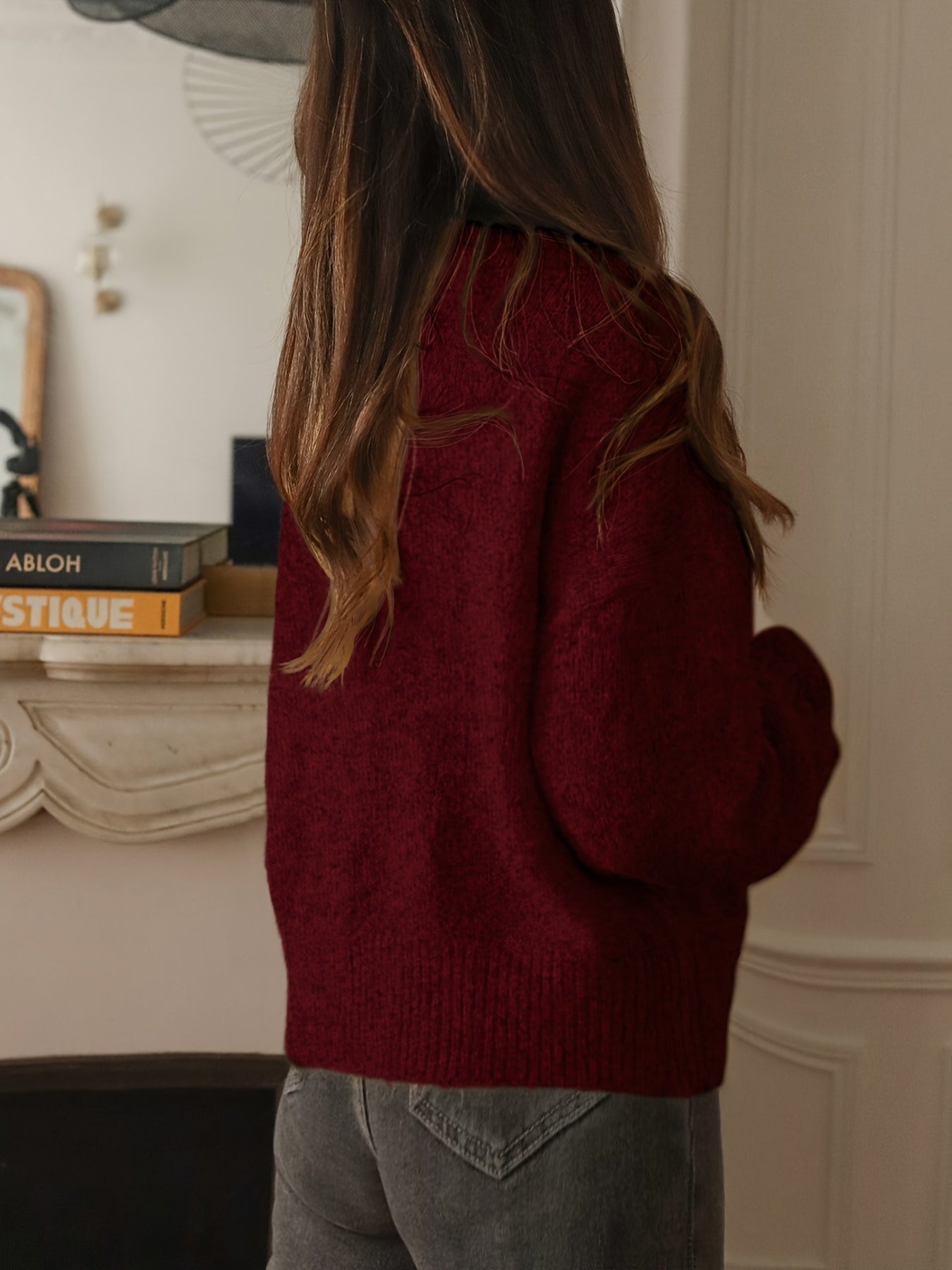 New Autumn\u002FWinter Elegant Sweater Pullover with Cute Ruffle Sleeves, Solid Color