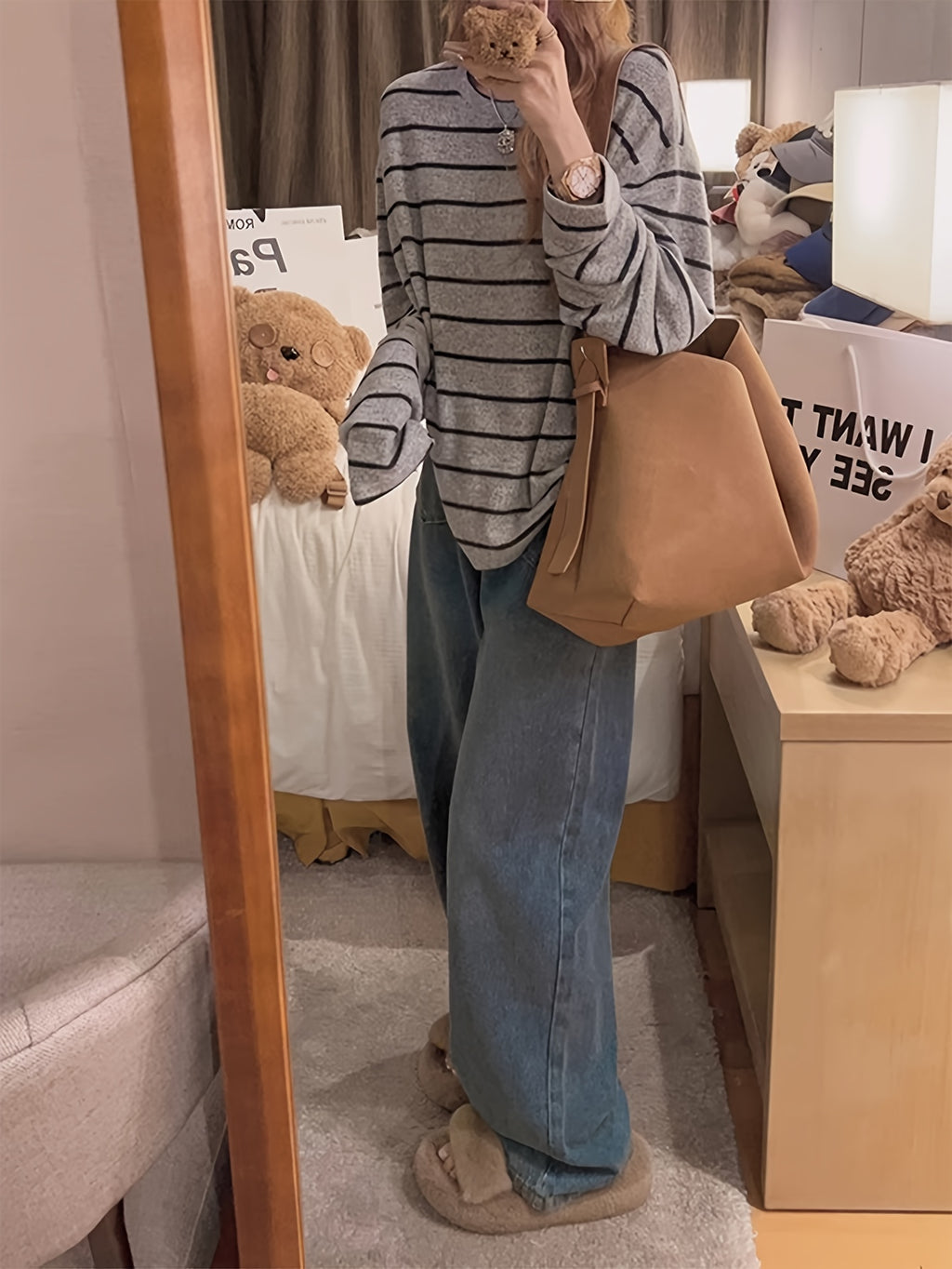 Asian Size Long Sleeve T-Shirt for Women, Lazy Style Loose Top, Fits 80-160 lbs