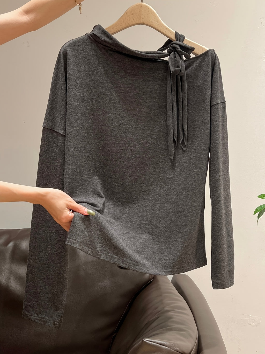 Women'S Elegant Off-Shoulder Long Sleeve T-Shirt with Bow Detail - Soft, Versatile