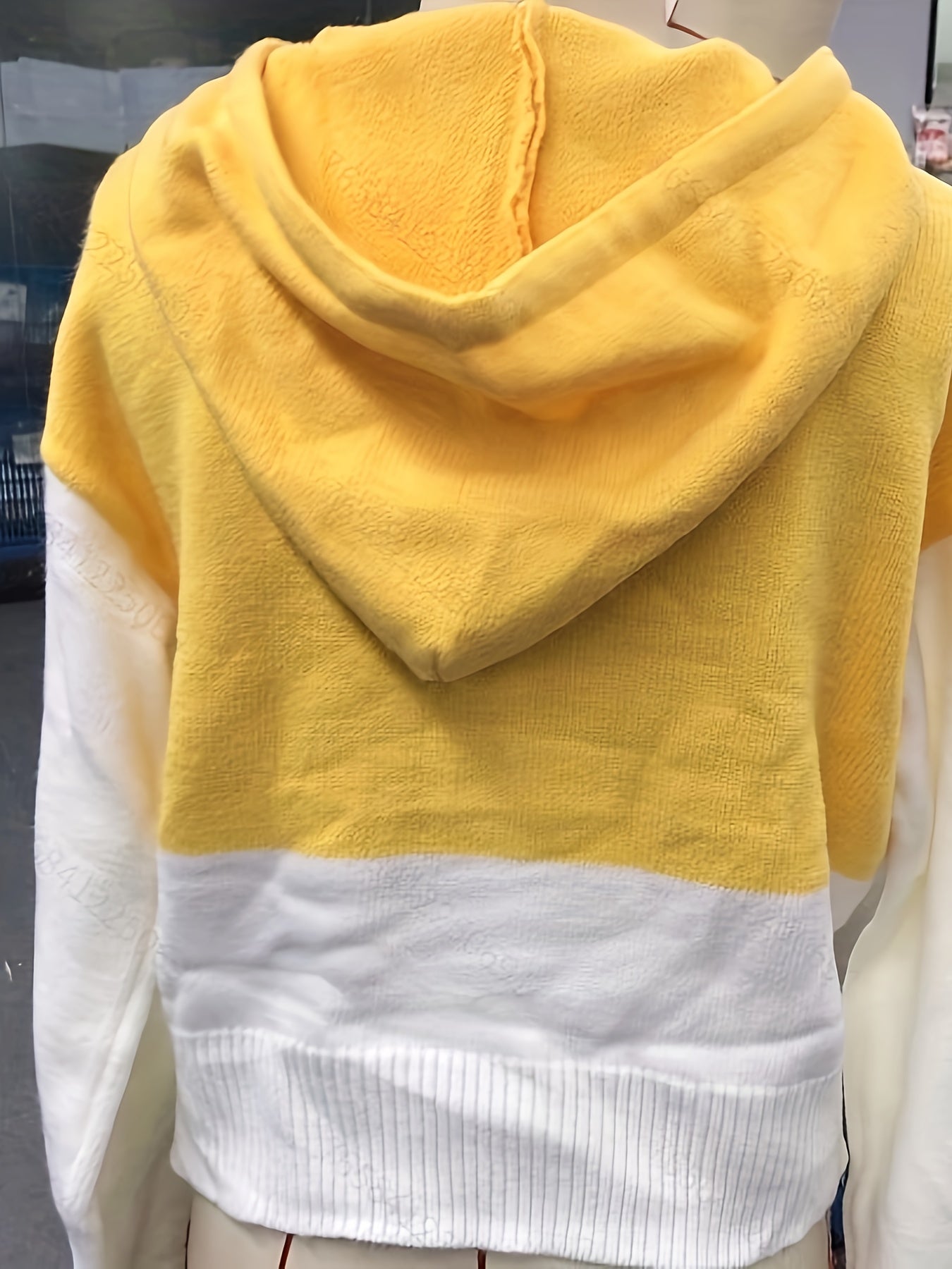 Mustard-Yellow Hooded Sweater - Elegant Winter Sweater Coat with White Collar & Button Closure