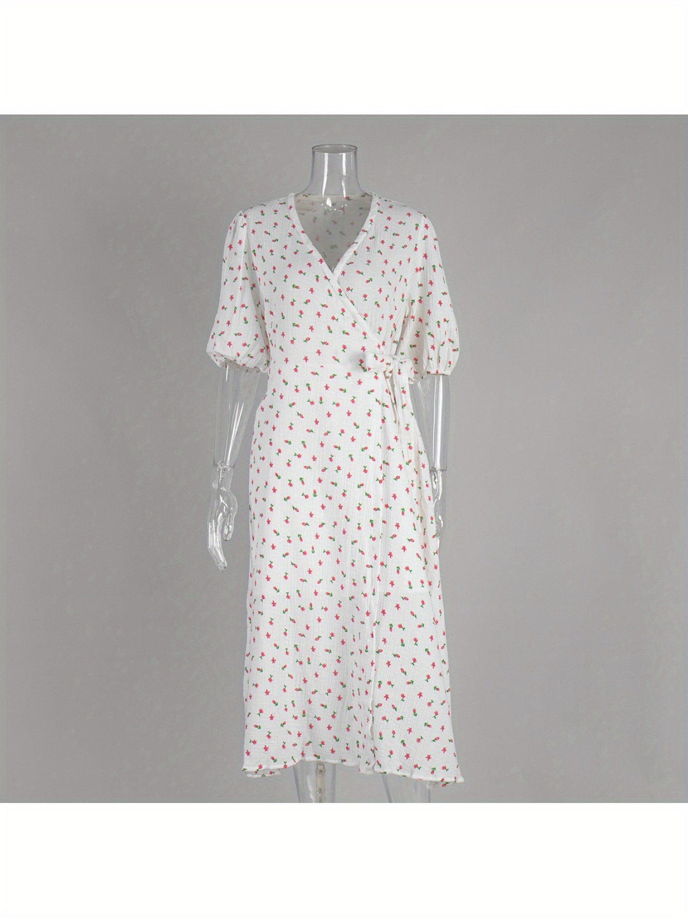 New 2025 European And American Style Pure Printed Dress for Women with Puff Sleeves