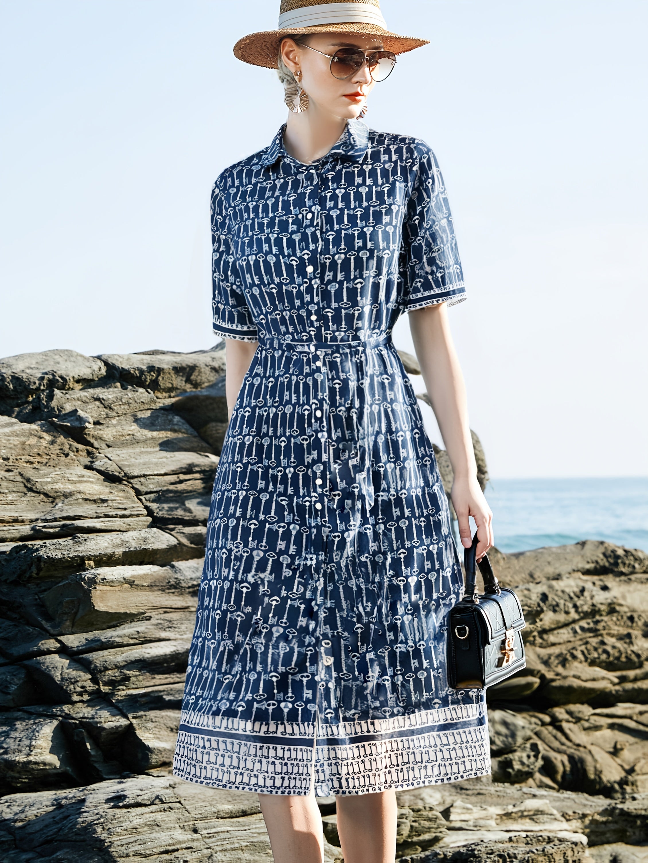 Women's Elegant Navy Blue Floral print - Formal & Casual Chic Dresses for Everyday