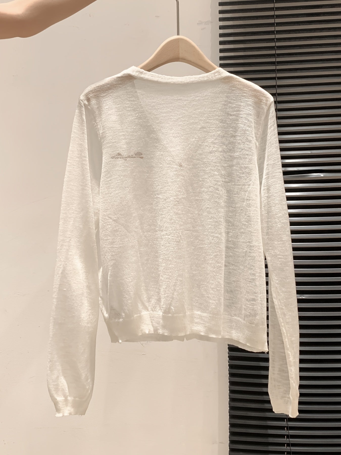 Letter Embroidered V-Neck Breathable Coverup Hair Needle Long Sleeve Women's Cardigan Summer Button Design Versatile Sheer Top