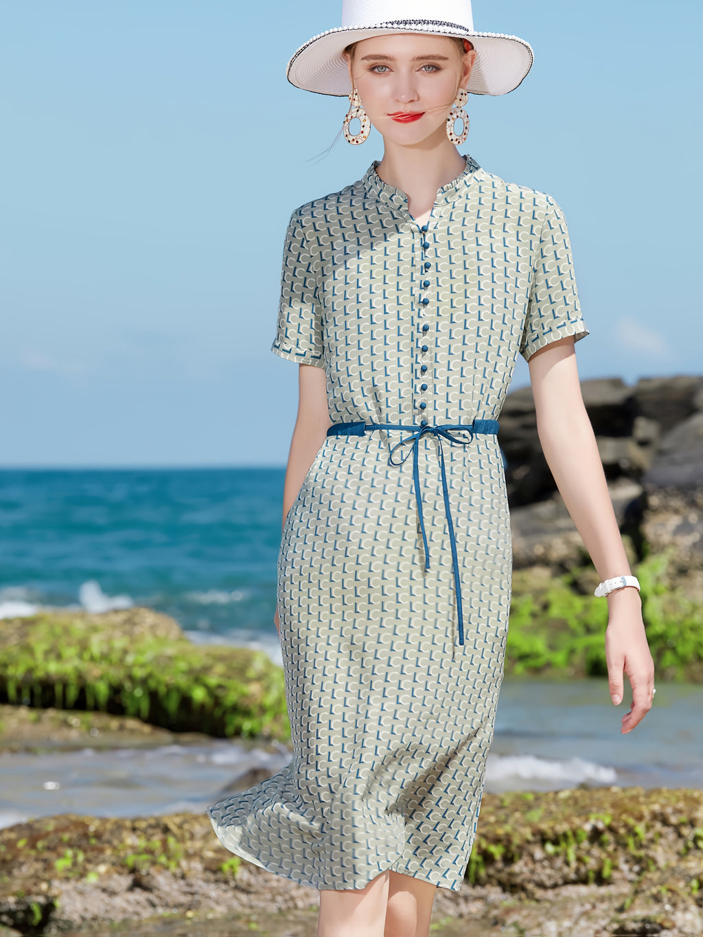 Women'S Elegant Summer Dress - Lightweight Breathable Formal & Casual Outfit with Adjustable Waist Tie