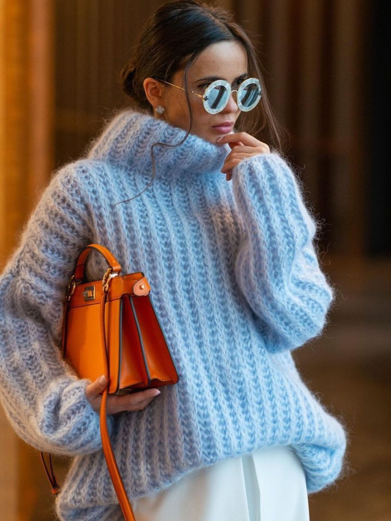 Women'S Soft Fluffy Sweater - Cozy Long Sleeve Round Neck Winter Pullover with Ruffled Hem & Sleeve Edges