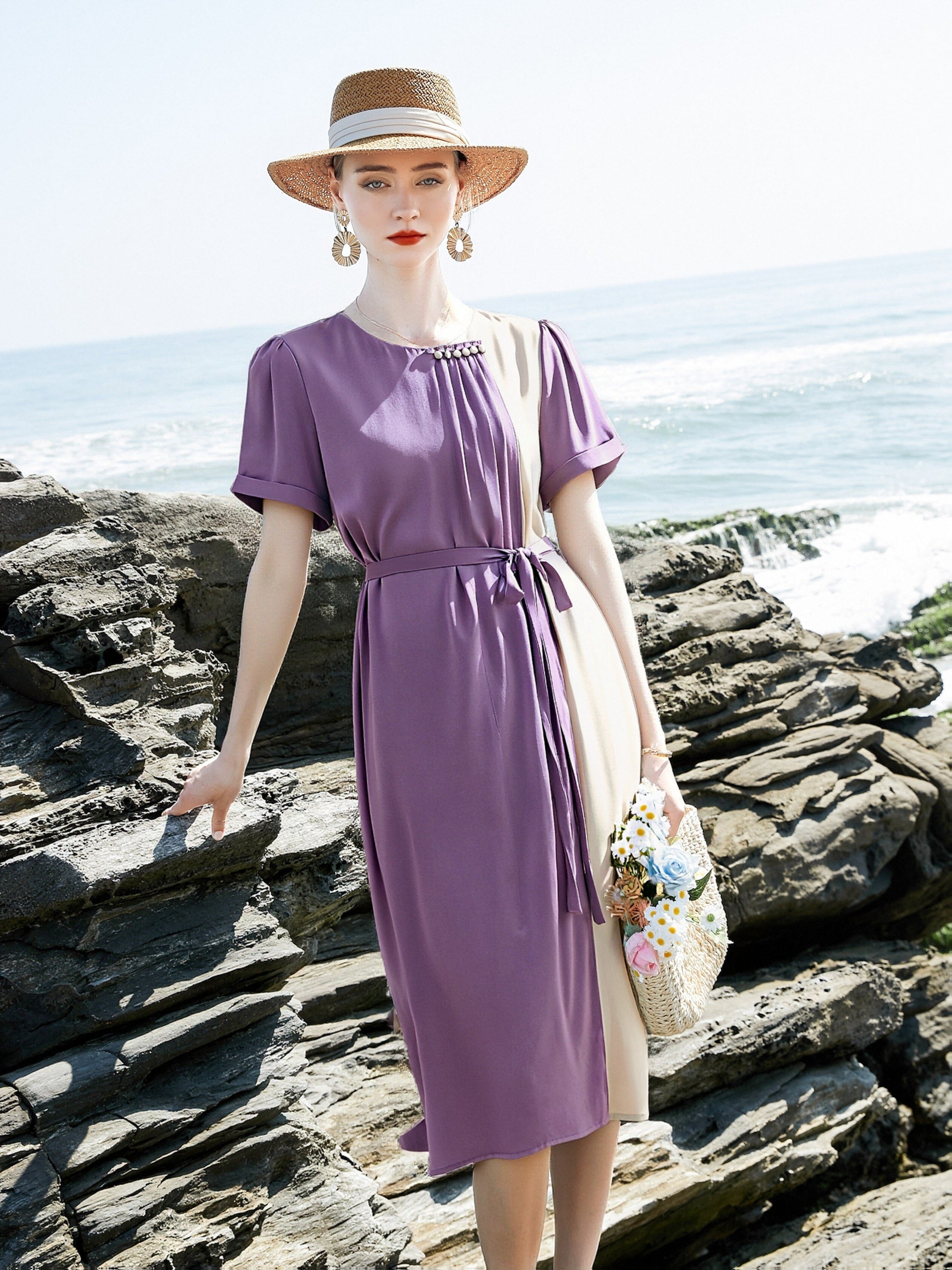 Women's Elegant Heavyweight Mulberry Silky Dress - 2025 New Design A-Line Short Sleeve -Length Formal