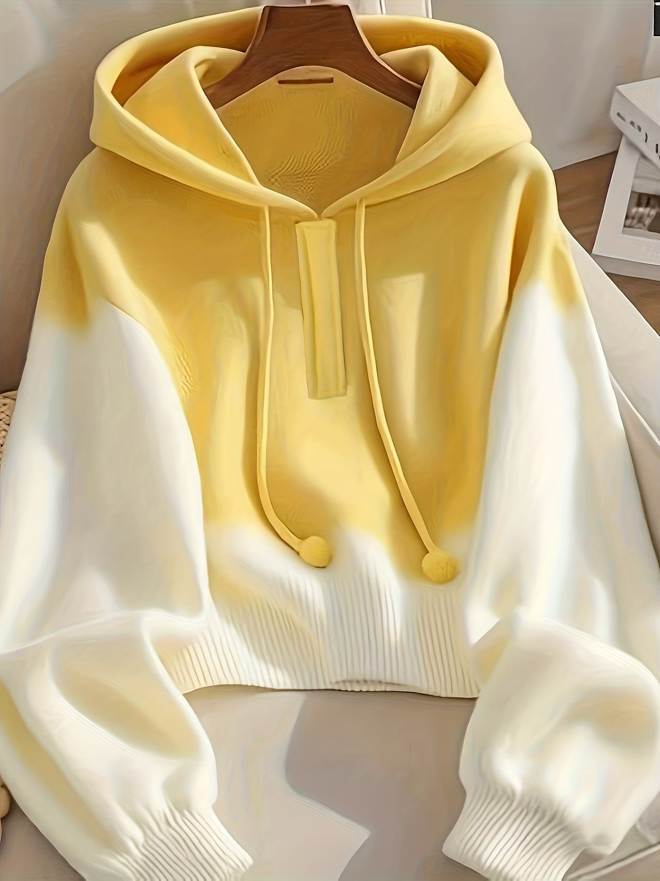 Mustard-Yellow Hooded Sweater - Elegant Winter Sweater Coat with White Collar & Button Closure