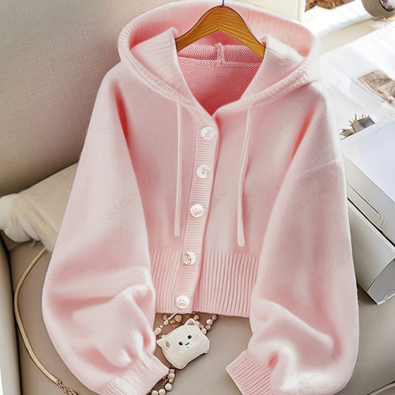 Women'S Ivory Yellow Oversized Hooded Cardigan - Soft Button-Front Sweater with Chest Pocket