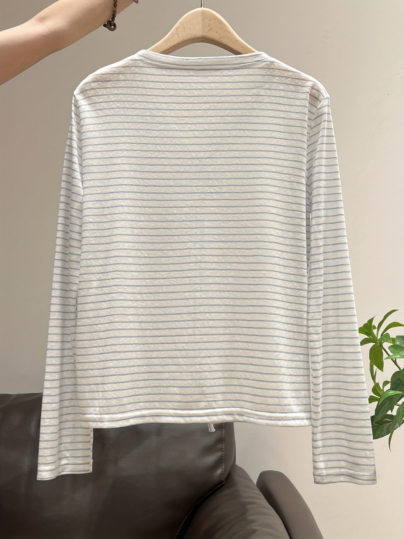 Women's Long Sleeve T-Shirt Color Block Striped V-Neck Single-Breasted Tie Bow Long Sleeve T-Shirt Women's Autumn