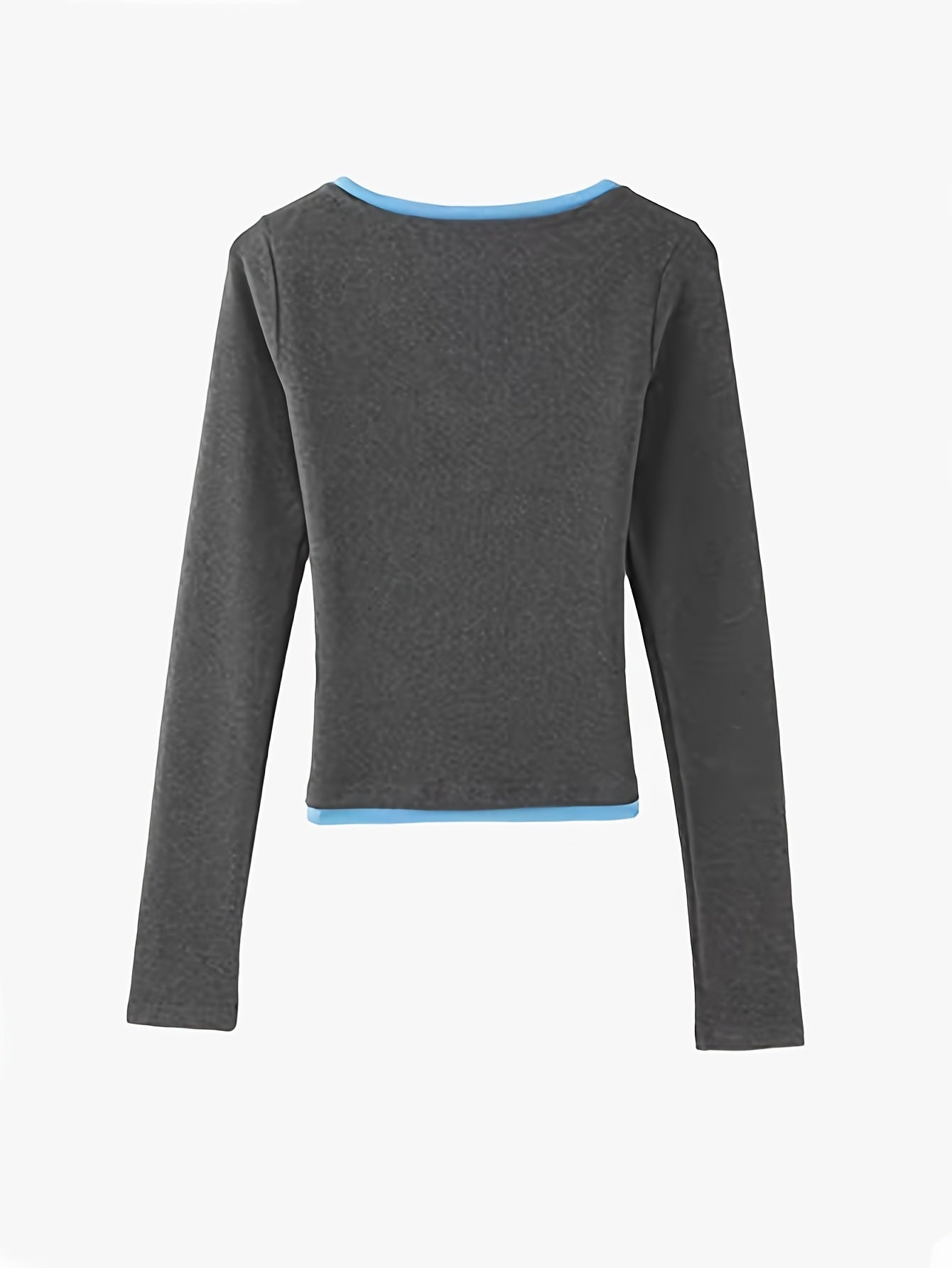 Women's Stretchy V-Neck Long Sleeve T-Shirt - Slim Fit Tops with Dark color