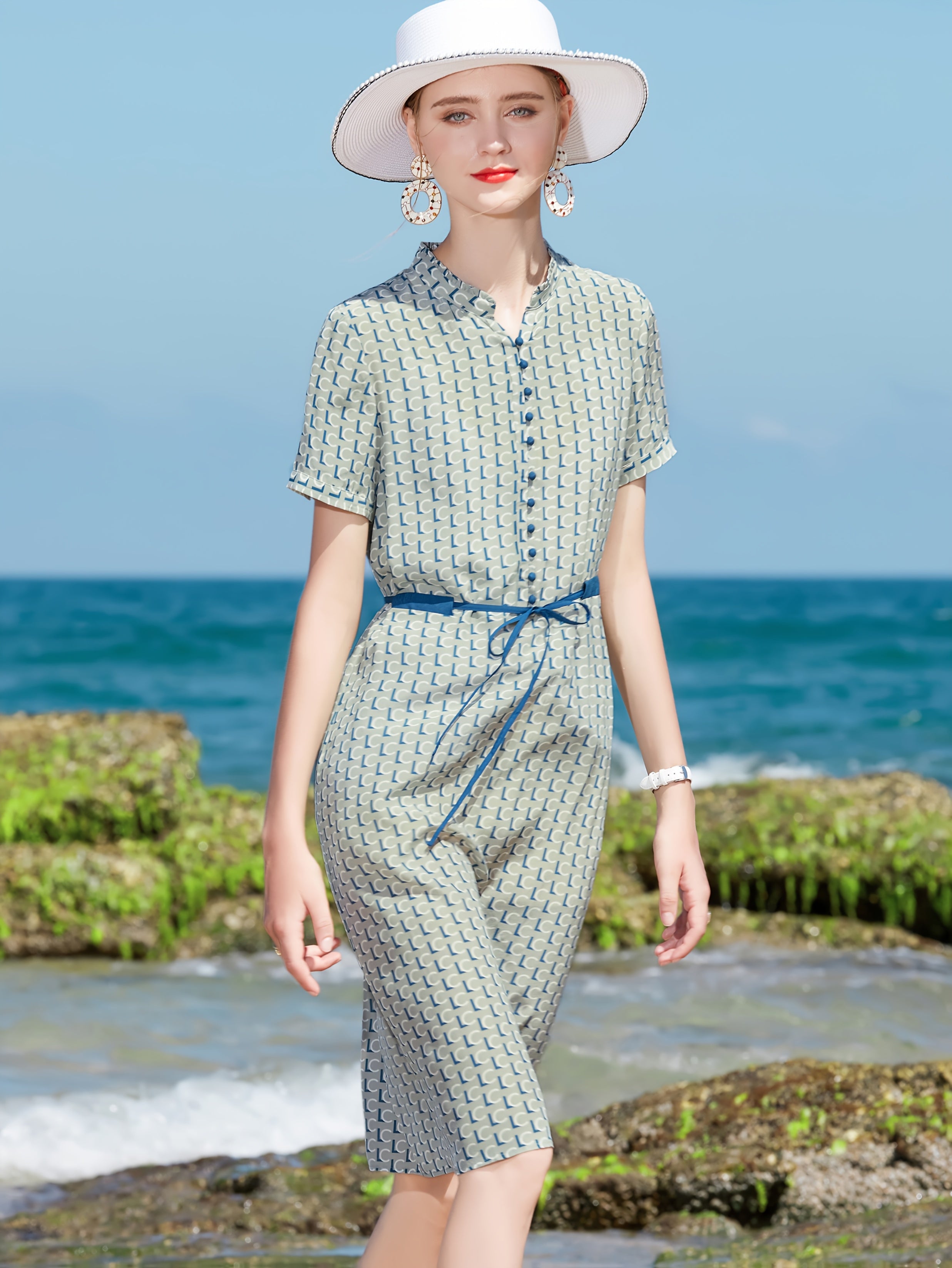 Women'S Elegant Summer Dress - Lightweight Breathable Formal & Casual Outfit with Adjustable Waist Tie