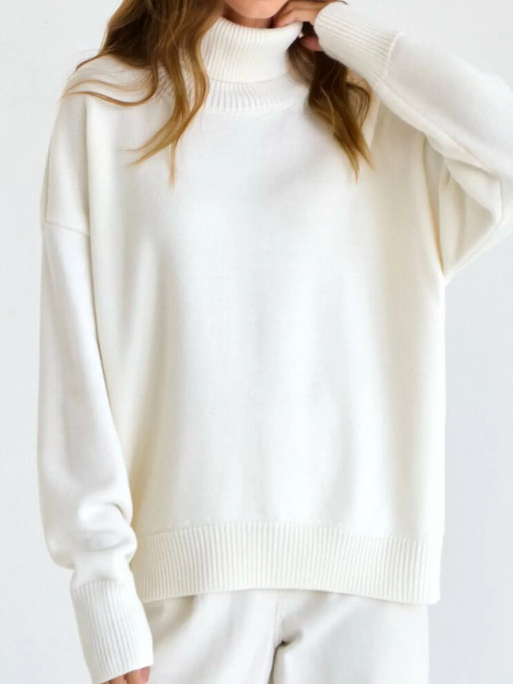 Women'S Elegant Turtleneck Sweater - Soft Loose-Fit Long Sleeve Winter Sweater with Ribbed Collar & Cuff