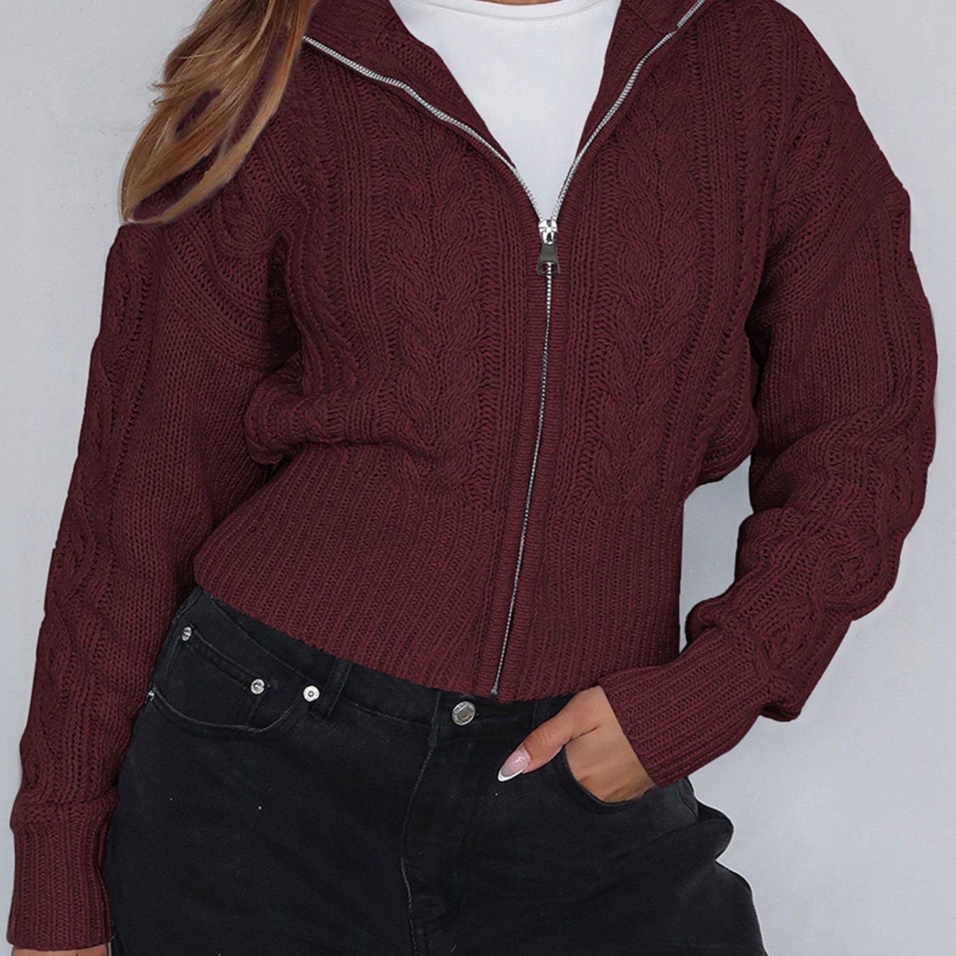 Women'S Hooded Sweater - Long Sleeve Winter Warmth, Full-Zip Front Closure