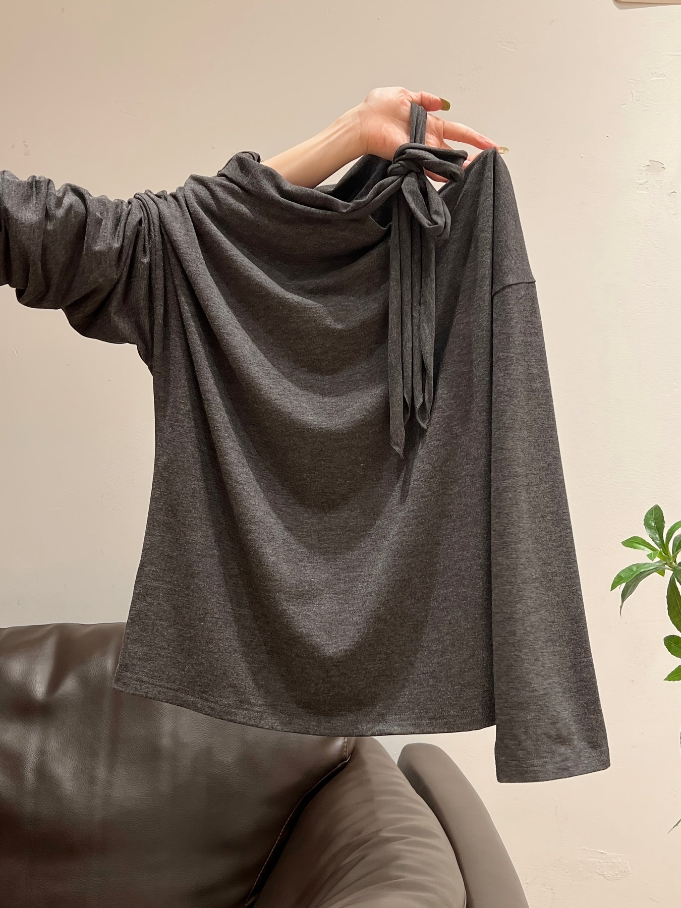 Women'S Elegant Off-Shoulder Long Sleeve T-Shirt with Bow Detail - Soft, Versatile