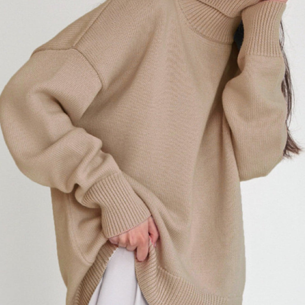 Women'S Elegant Turtleneck Sweater - Soft Loose-Fit Long Sleeve Winter Sweater with Ribbed Collar & Cuff