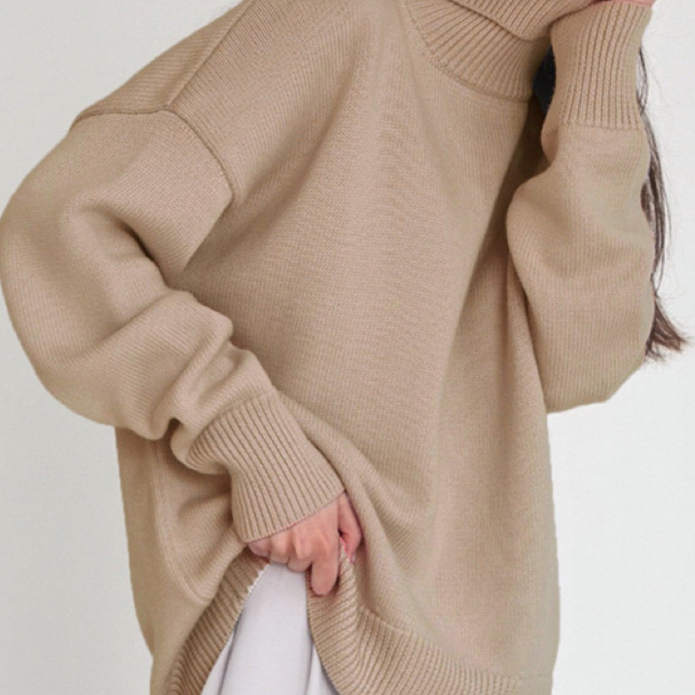 Women'S Elegant Turtleneck Sweater - Soft Loose-Fit Long Sleeve Winter Sweater with Ribbed Collar & Cuff