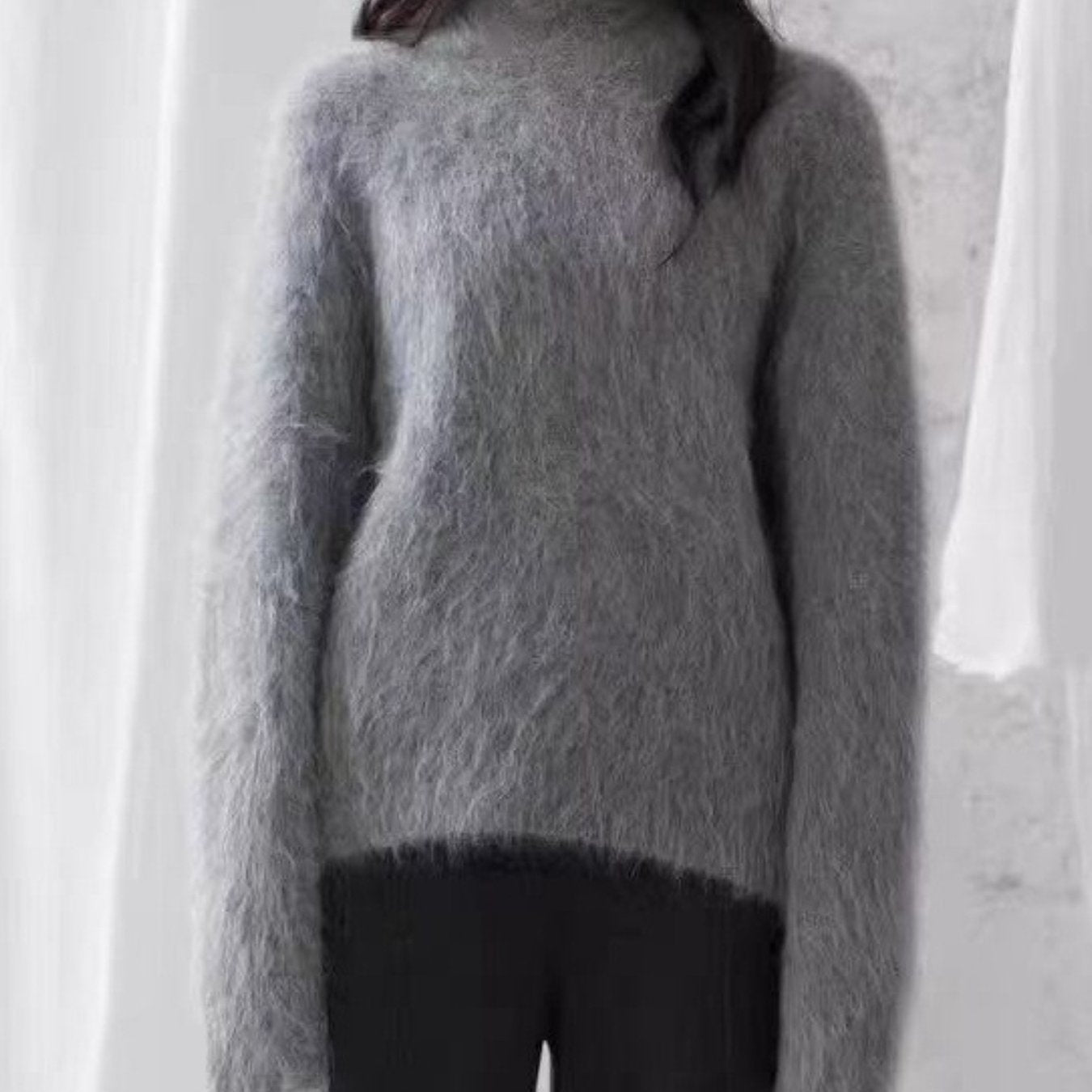 Women'S Elegant Faux Mink High Neck Sweater - Soft Thick Winter Sweater with Ribbed Collar & Long Sleeves