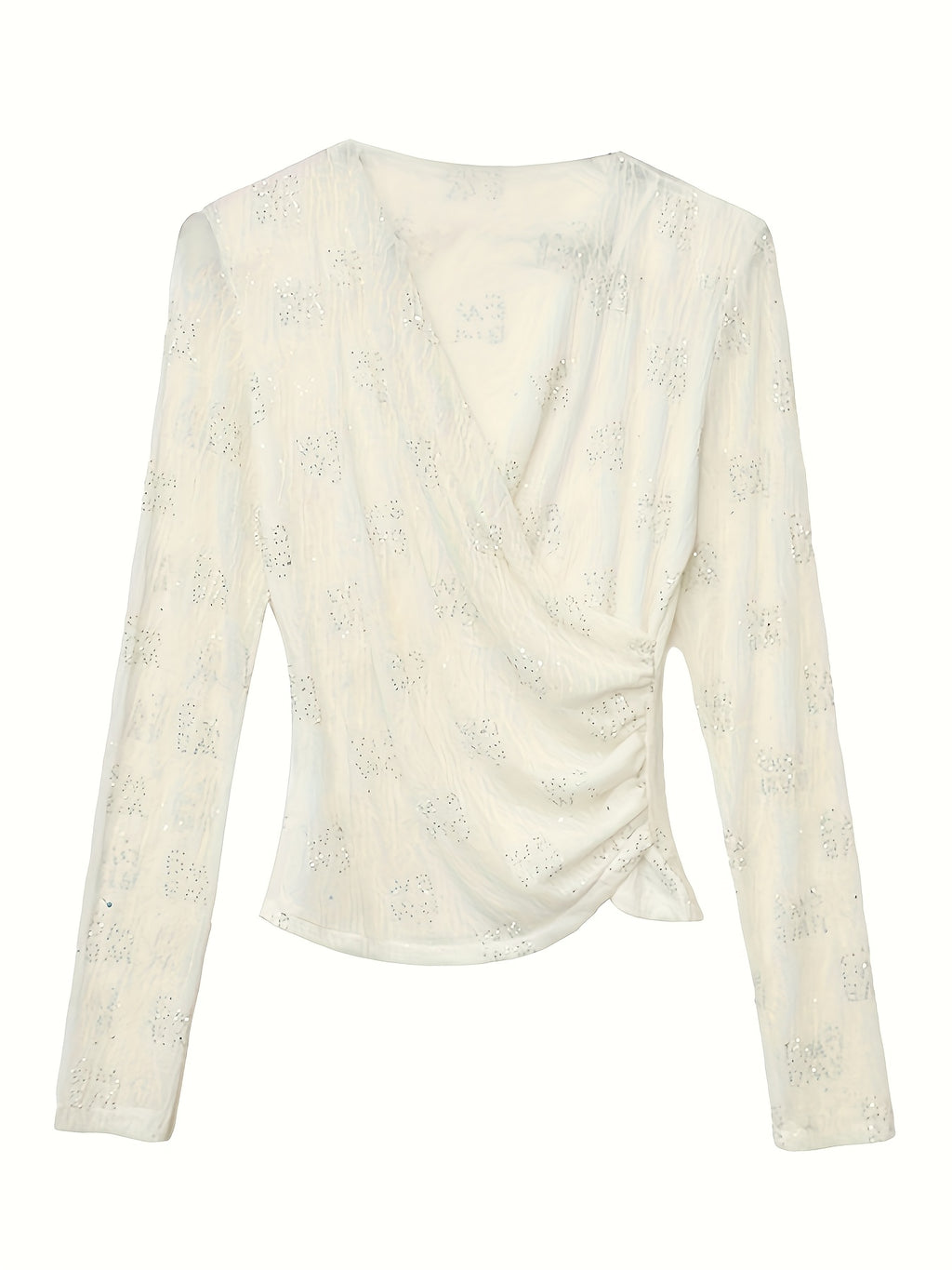 Women'S Elegant V-Neck Long Sleeve T-Shirt - Slim Fit Cross-Over Top with Rhinestone Embellishments